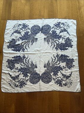Shanghai Tang Mulberry Silk Scarf in Blue and White Print